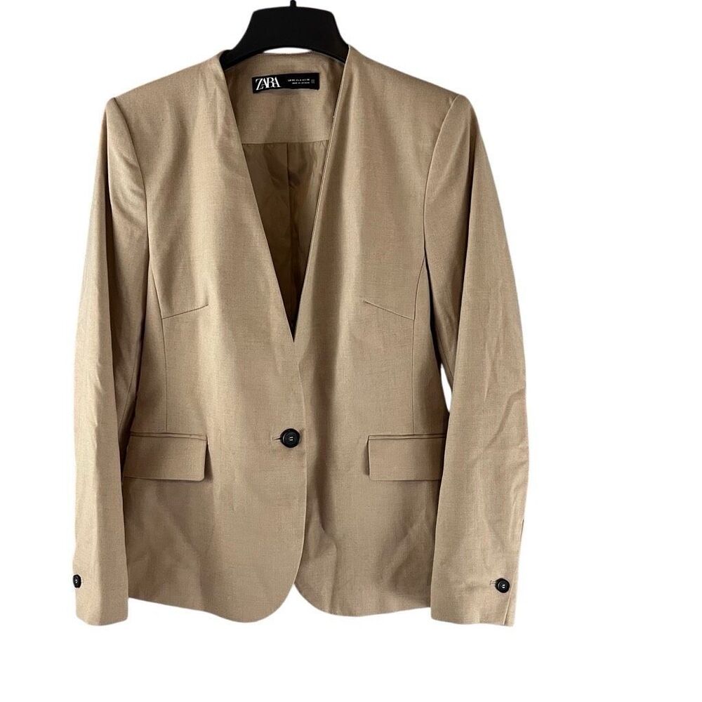 Zara Tan Single Button Blazer Jacket Size 8 Style 275334070440